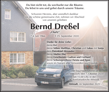 Anzeige von Bernd Dreßel von MGO