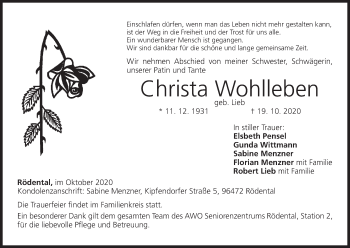 Anzeige von Christa Wohlleben von MGO