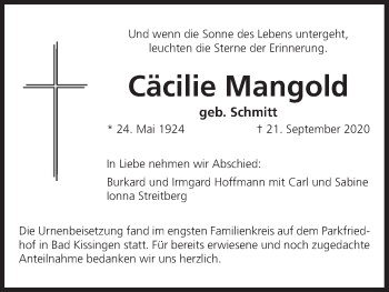 Anzeige von Cäcilie Mangold von MGO