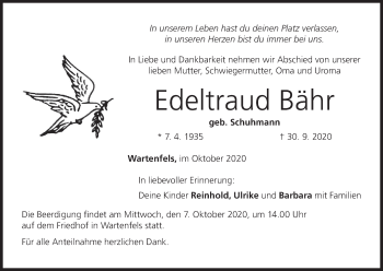 Anzeige von Edeltraud Bähr von MGO