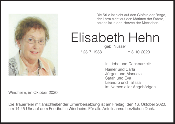 Anzeige von Elisabeth Hehn von MGO