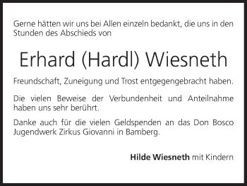 Anzeige von Erhard  Wiesneth von MGO