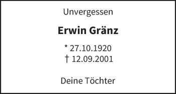 Anzeige von Erwin Gränz von MGO