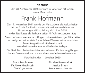 Anzeige von Frank Hofmann von MGO