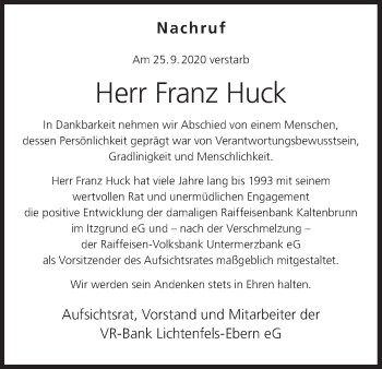 Anzeige von Franz Huck von MGO
