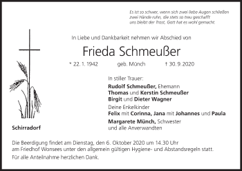 Anzeige von Frieda Schmeußer von MGO