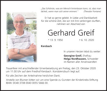 Anzeige von Gerhard Greif von MGO