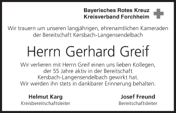 Anzeige von Gerhard Greif von MGO