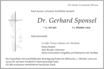 Anzeige von Gerhard Sponsel von MGO