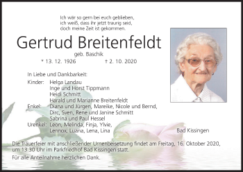 Anzeige von Gertrud Breitenfeldt von MGO