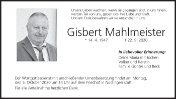 Anzeige von Gisbert Mahlmeister von MGO