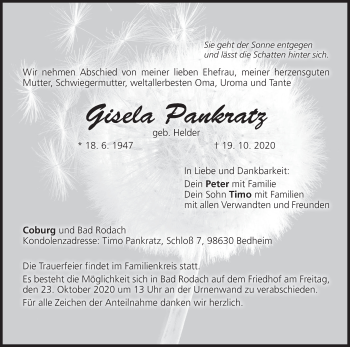 Anzeige von Gisela Pankratz von MGO