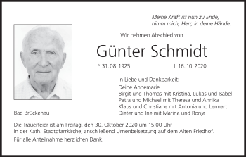 Anzeige von Günter Schmidt von MGO
