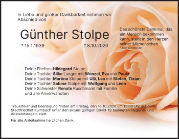 Anzeige von Günther Stolpe von MGO