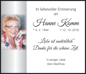 Anzeige von Hanne Komm von MGO