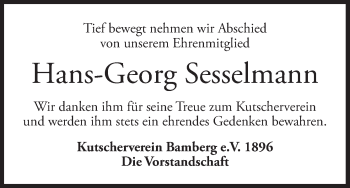 Anzeige von Hans-Georg Sesselmann von MGO
