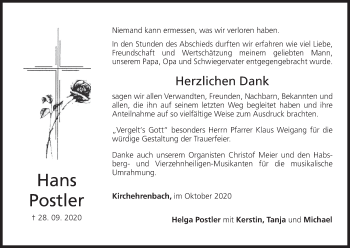 Anzeige von Hans Postler von MGO