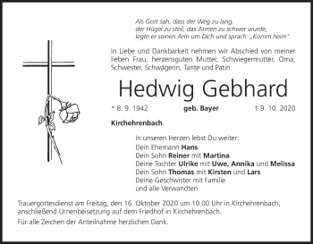 Anzeige von Hedwig Gebhard von MGO