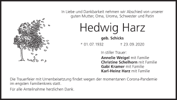 Anzeige von Hedwig Harz von MGO
