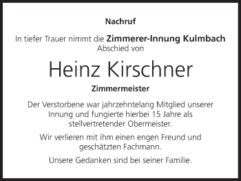 Anzeige von Heinz Kirschner von MGO