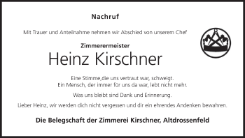 Anzeige von Heinz Kirschner von MGO