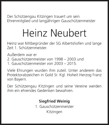 Anzeige von Heinz Neubert von MGO