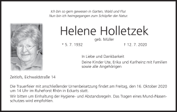 Anzeige von Helene Holletzek von MGO
