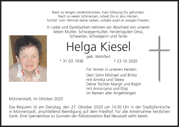 Anzeige von Helga Kiesel von MGO