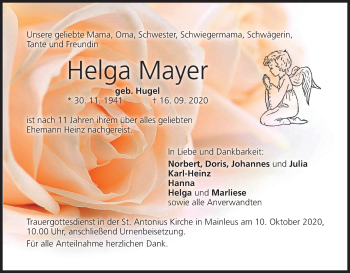 Anzeige von Helga Mayer von MGO
