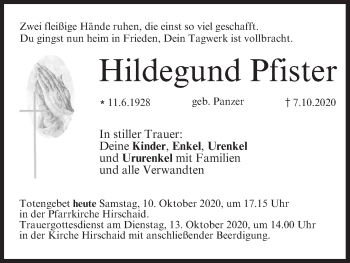 Anzeige von Hildegund Pfister von MGO