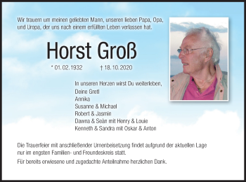 Anzeige von Horst Groß von MGO