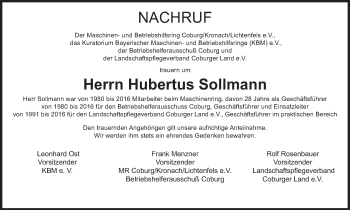 Anzeige von Hubertus Sollmann von MGO