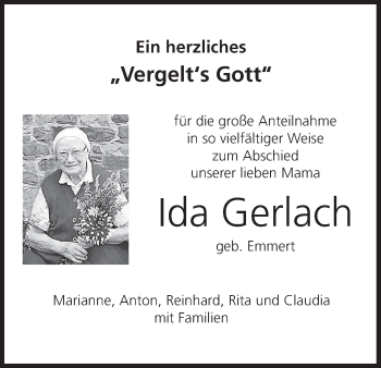 Anzeige von Ida  Gerlach von MGO