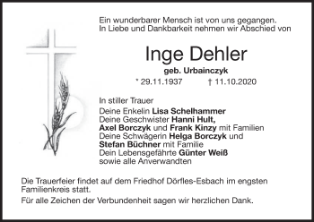 Anzeige von Inge Dehler von MGO