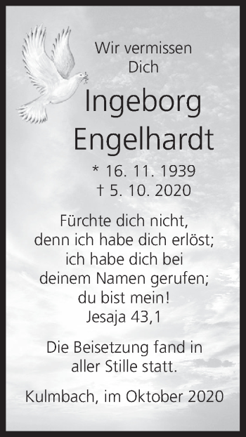 Anzeige von Ingeborg Engelhardt von MGO