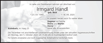 Anzeige von Irmgard Handl von MGO
