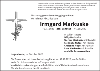 Anzeige von Irmgard Markuske von MGO