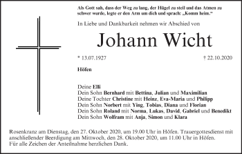 Anzeige von Johann Wicht von MGO