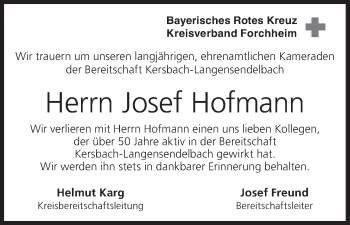 Anzeige von Josef Hofmann von MGO