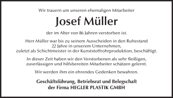 Anzeige von Josef Müller von MGO