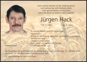 Anzeige von Jürgen Hack von MGO