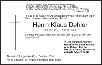 Anzeige von Klaus Dehler von MGO