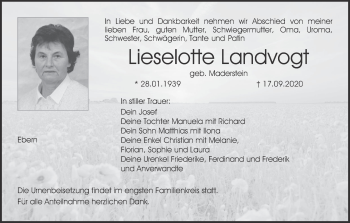 Anzeige von Lieselotte Landvogt von MGO