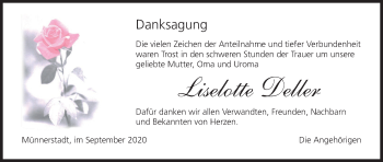 Anzeige von Liselotte Deller von MGO