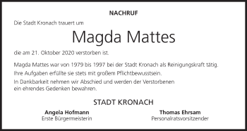 Anzeige von Magda Mattes von MGO