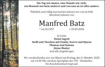 Anzeige von Manfred Batz von MGO