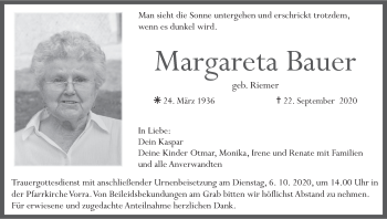 Anzeige von Margareta Bauer von MGO