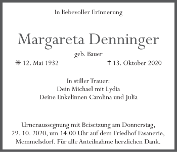 Anzeige von Margareta Denninger von MGO