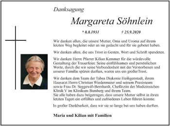 Anzeige von Margareta  Söhnlein von MGO
