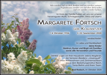 Anzeige von Margarete Förtsch von MGO